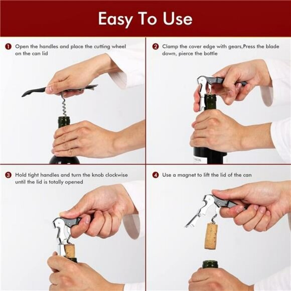 Wine Bottle Opener Set Corkscrew Foil Cutter Beer Opener Bartender Tool 4 Pack - Picture 7 of 8